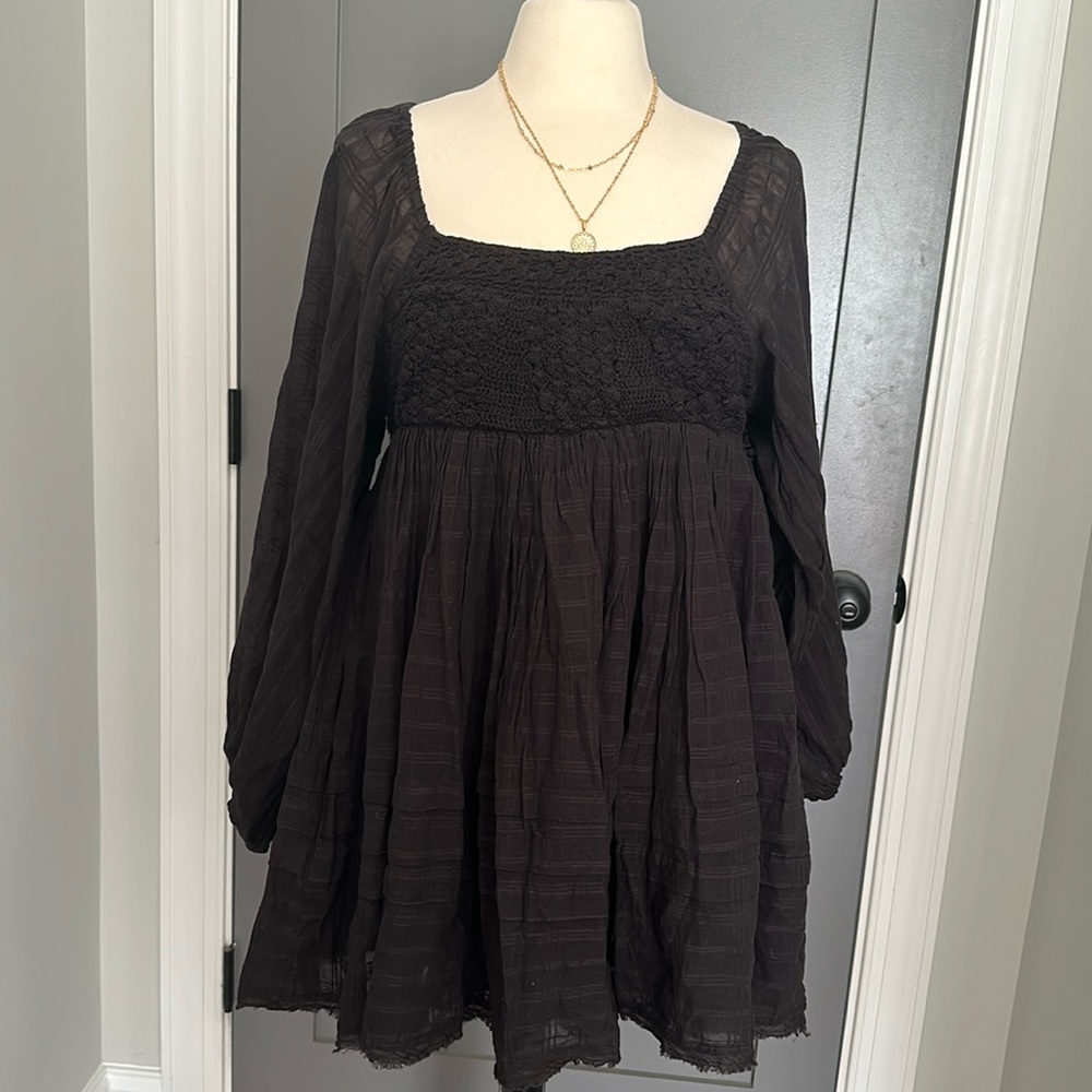 Free People Black Mini Dress Long Sleeve NWT Small